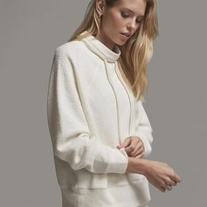 Varley Maceo Ivory Knit Mock Neck Sweatshirt Sz S